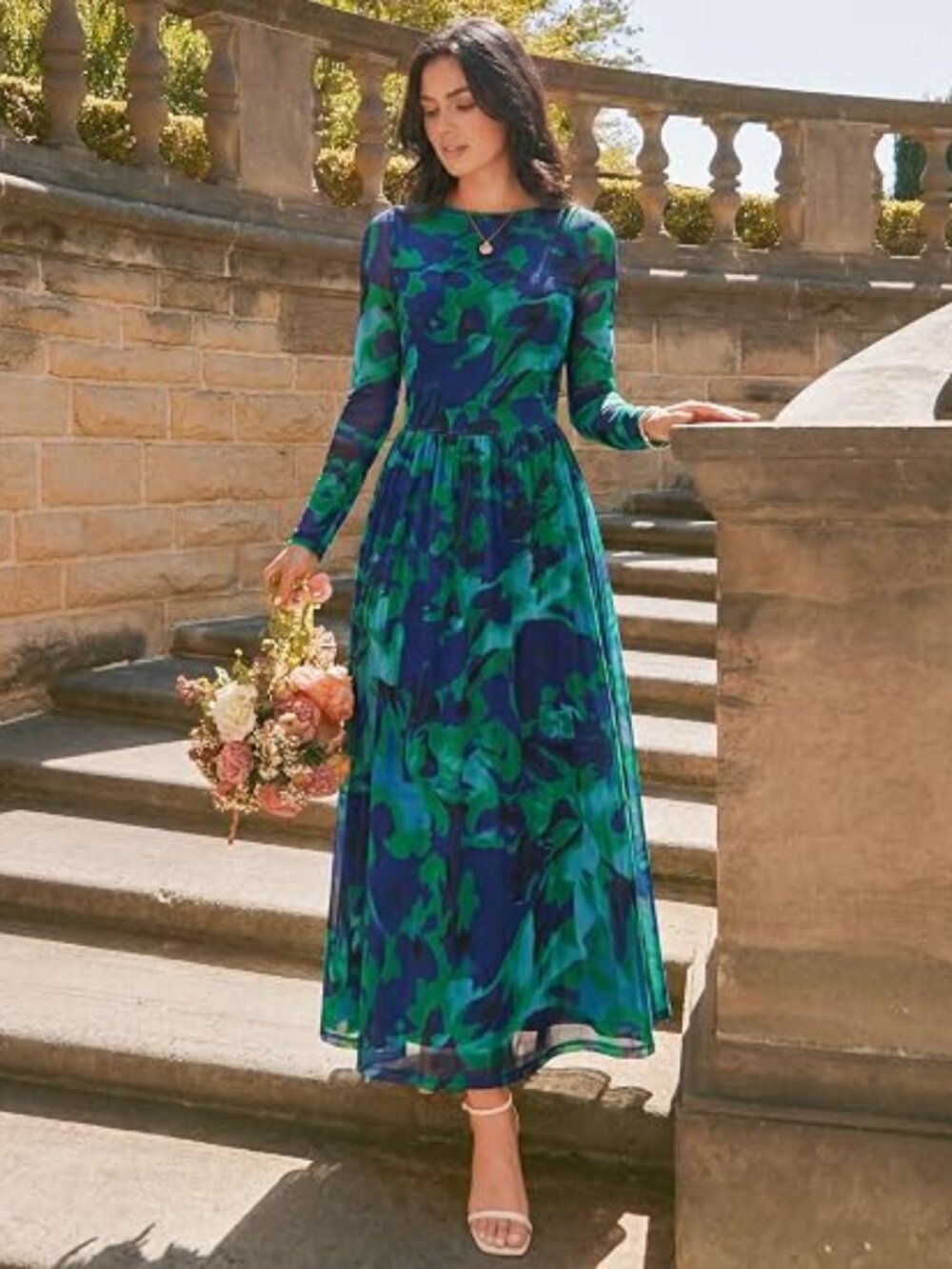 Women's Fall Wedding Guest Cocktail Long Sleeve Floral Maxi Dress